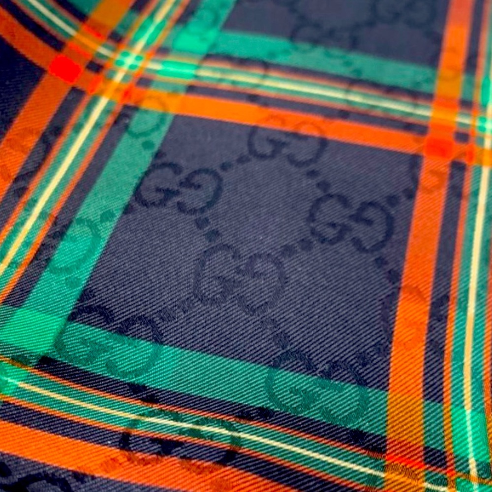 Gucci GG Tartan Plaid Jacquard Silk Scarf in Black